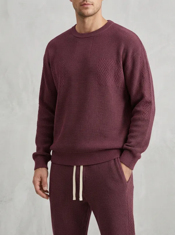 Refined Waffle-Knit Textured-Knit Men's Knit Sweater Tracksuit Set