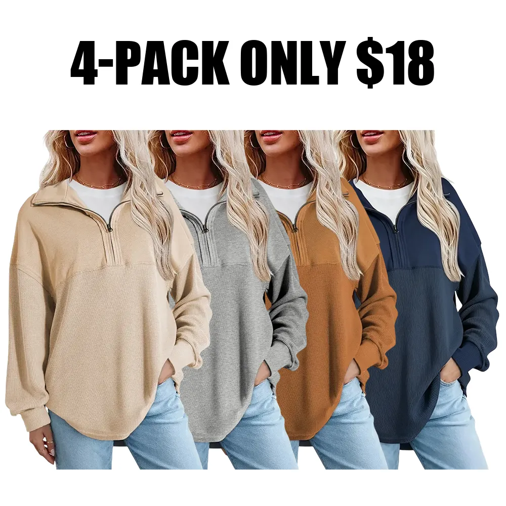 🔥Last Day💥Women's Half-Zip Waffle Knit Sweater🔥8-Pack Only $24