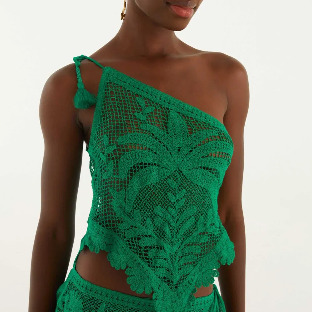 Crochet Tassel-Detail One-Shoulder Tank Top