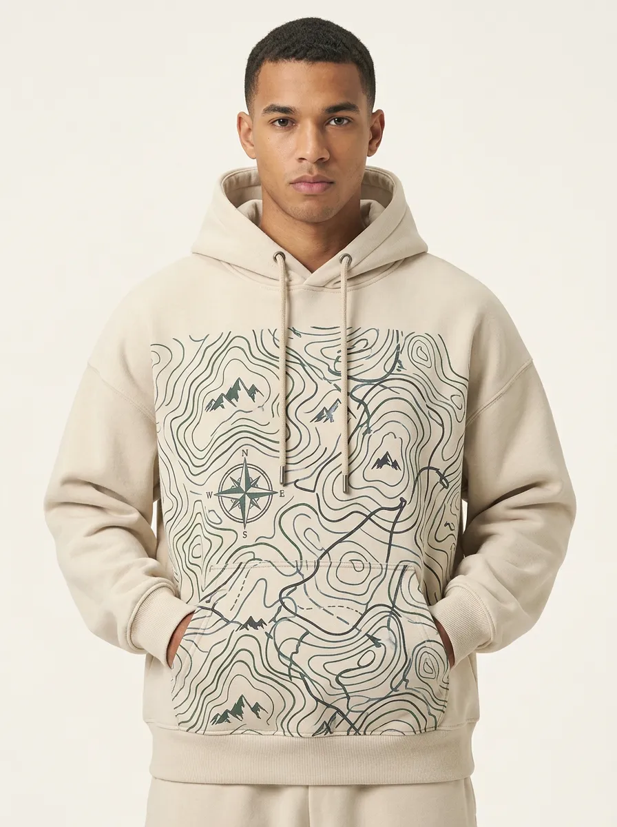 Men's Ridge Hiking Explorer Topographic Compass Graphic Hoodie
