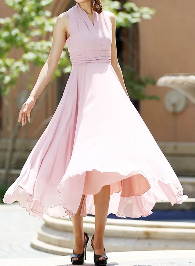 Classic Chiffon A Line Halter Neck Sleeveless Maxi Dress