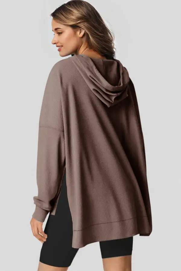 Modern Waffle Knit Fleece Lined High Low Oversized Hoodie