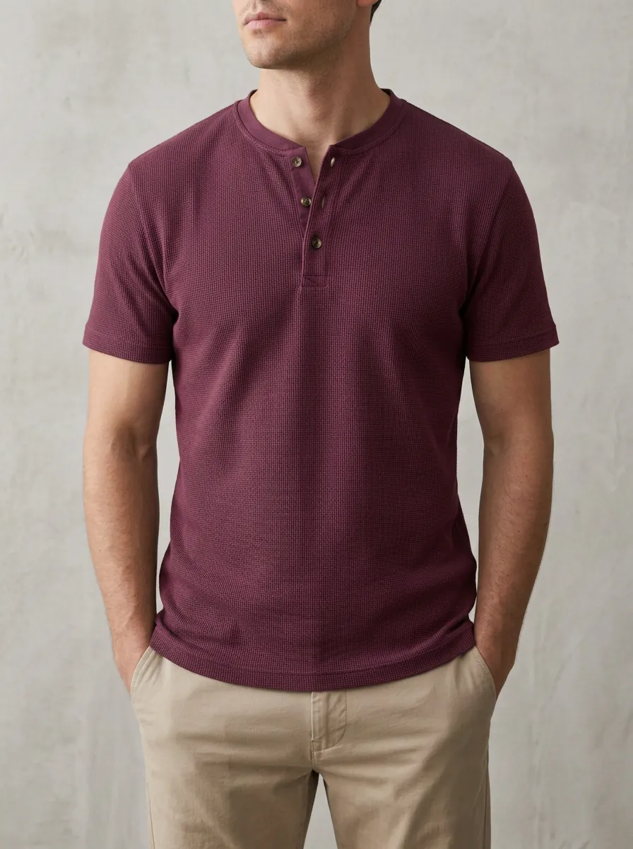 Men's Waffle Knit Minimal Henley Shirt