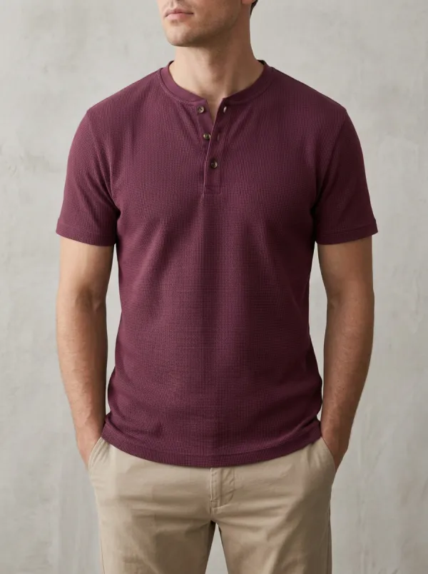 Men's Waffle Knit Minimal Henley Shirt