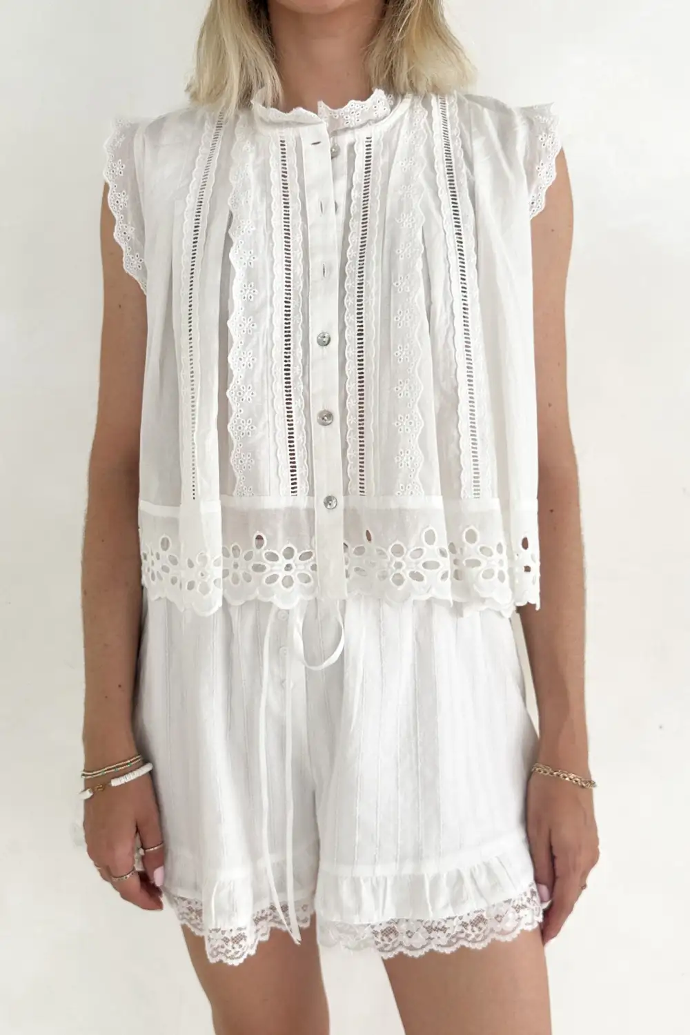 Soft Line Cotton Eyelet Blouse