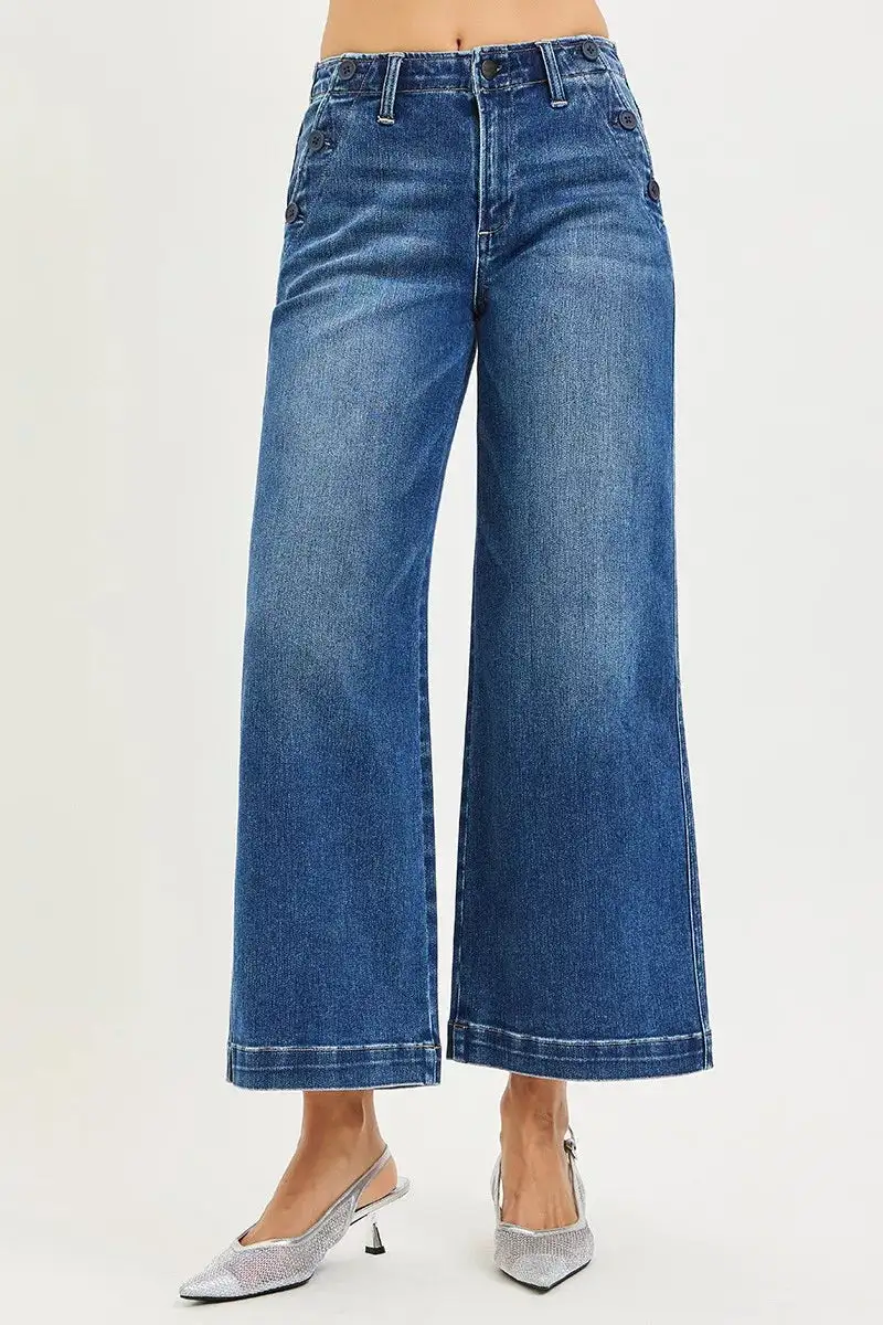 Relaxed High Waist Wide Leg Button Denim Jeans