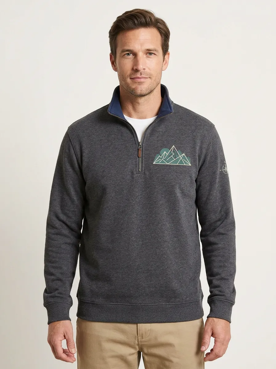 Men's Mountain Compass Sleeve Detail Quarter Zip Sweatshirt