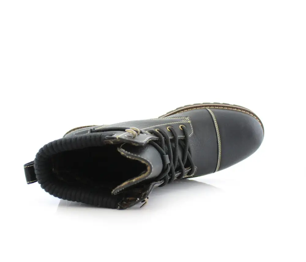 Faux-Leather Lace-Up Stitched Motorcycle Boots