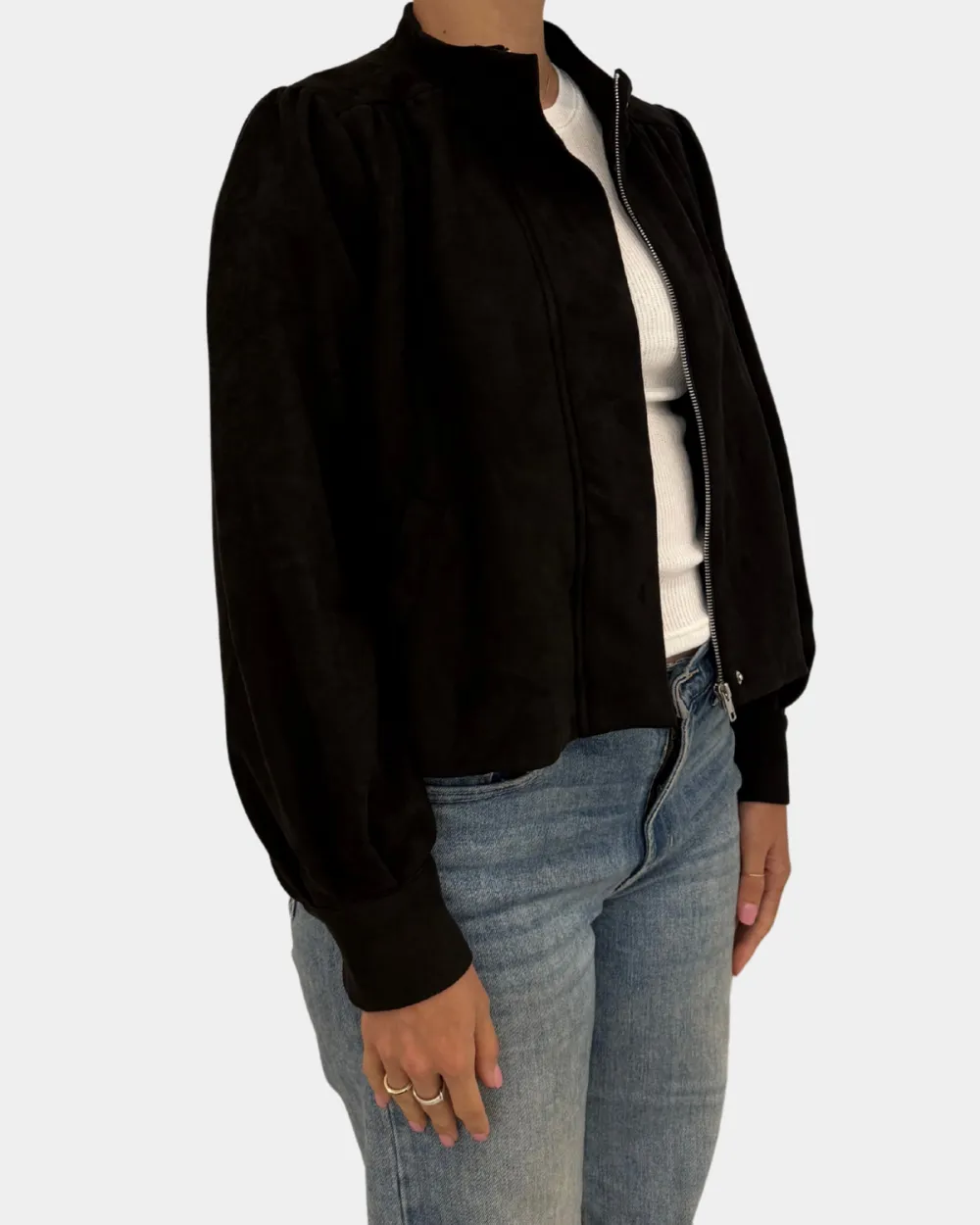 Suede Mock Neck Zip Front Jacket