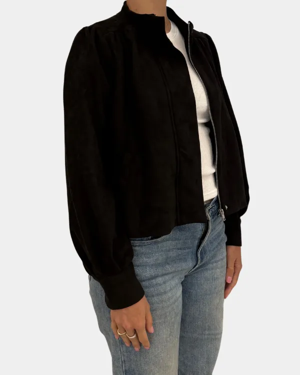 Suede Mock Neck Zip Front Jacket