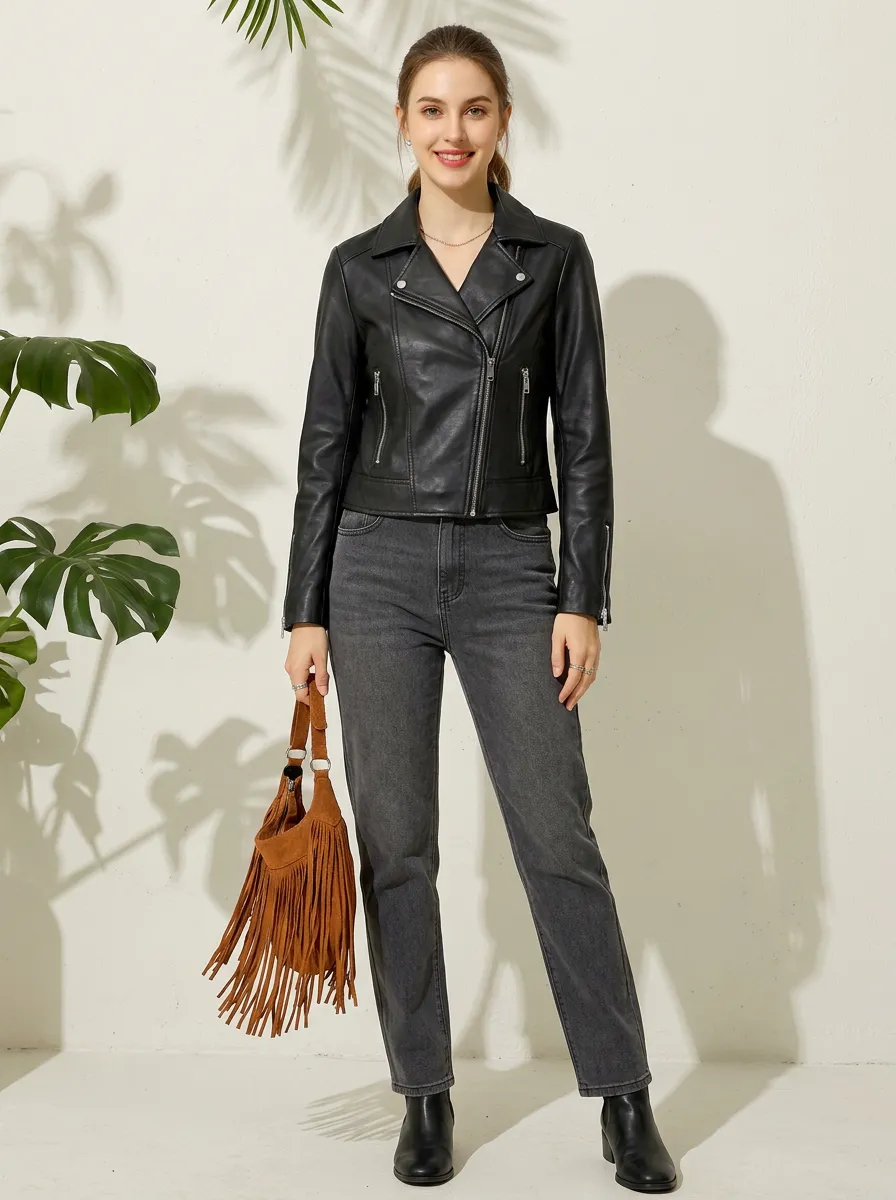 Women's Classic Biker Style Faux Leather Jacket