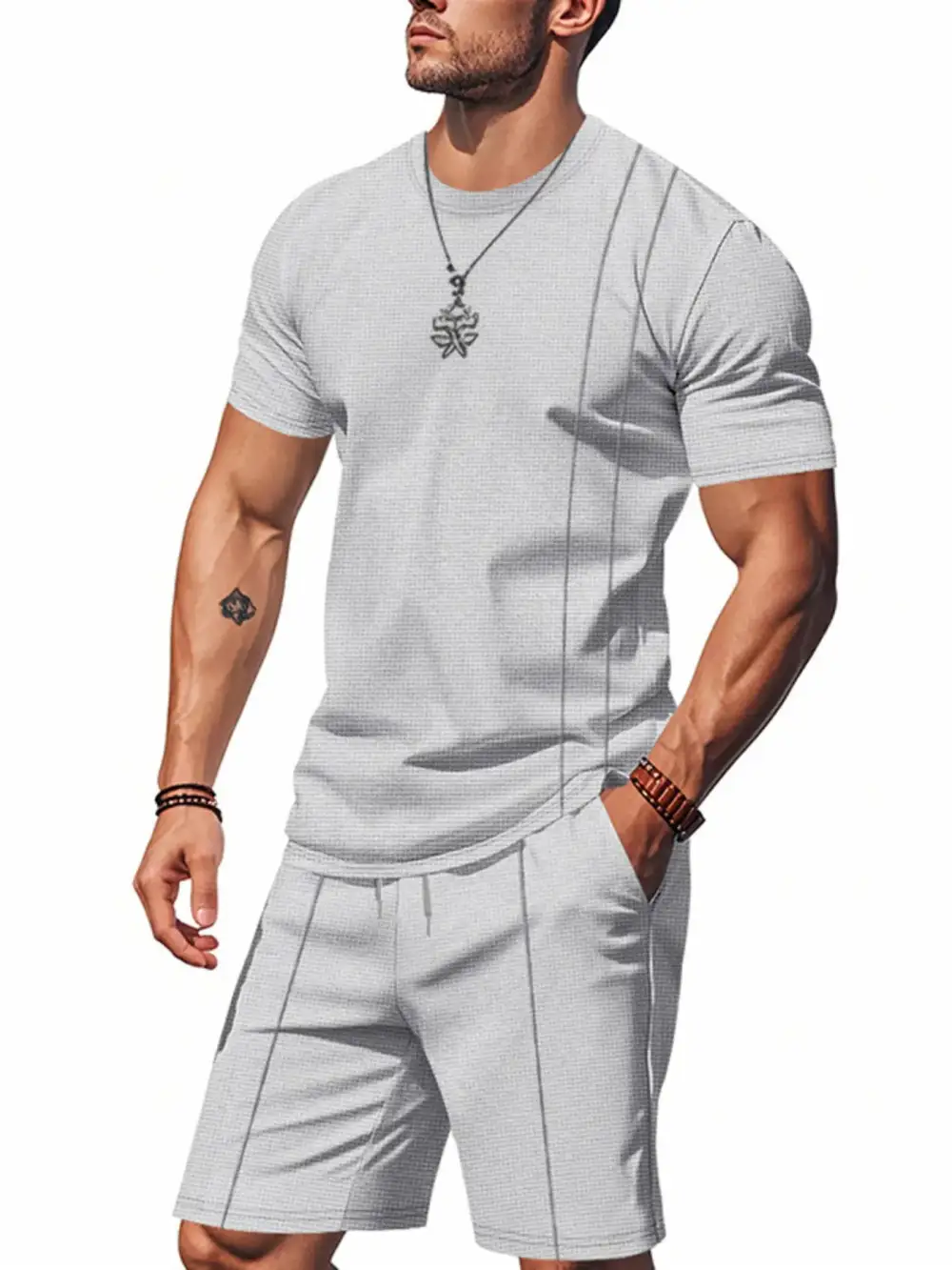 Pocketed Round-Neck Short-Sleeve Top and Shorts Sport Set