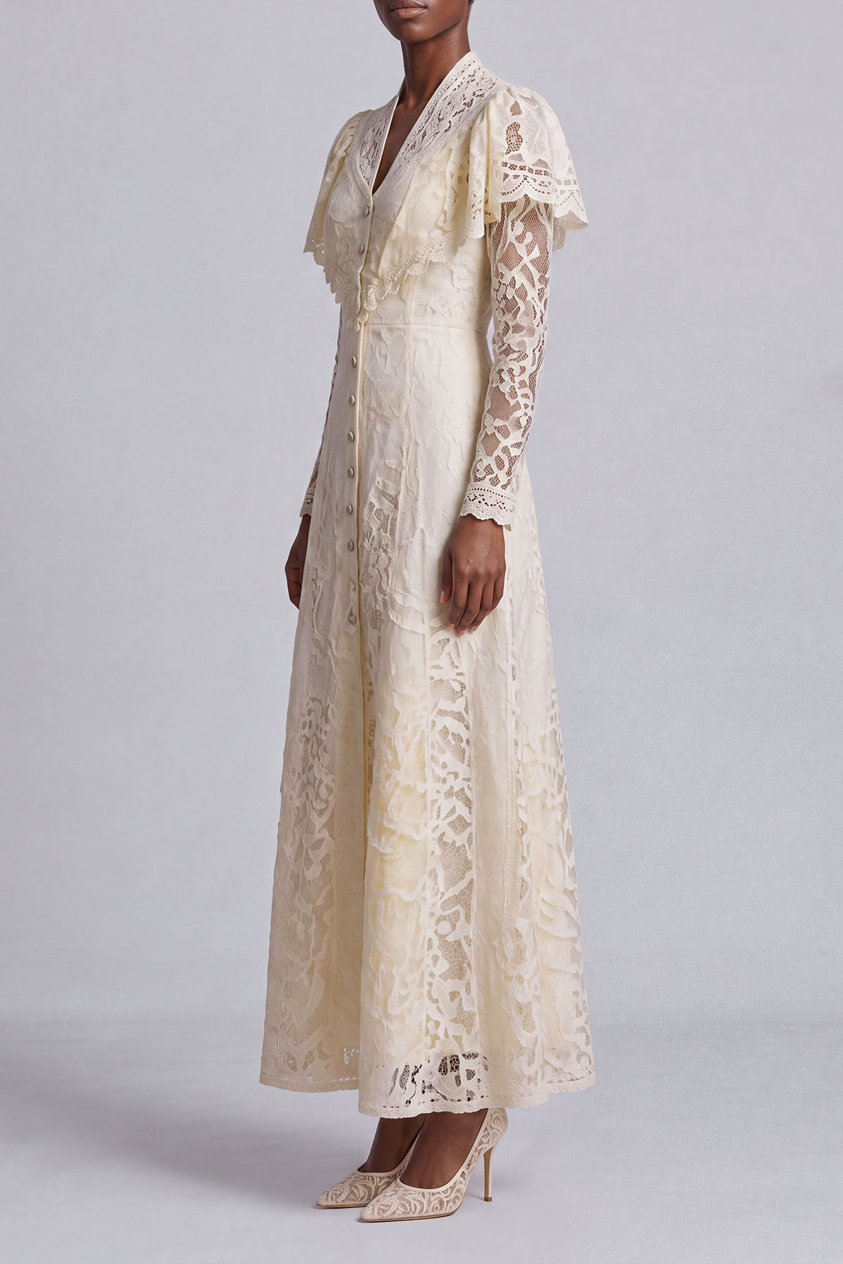 Button Front Lace Maxi Dress