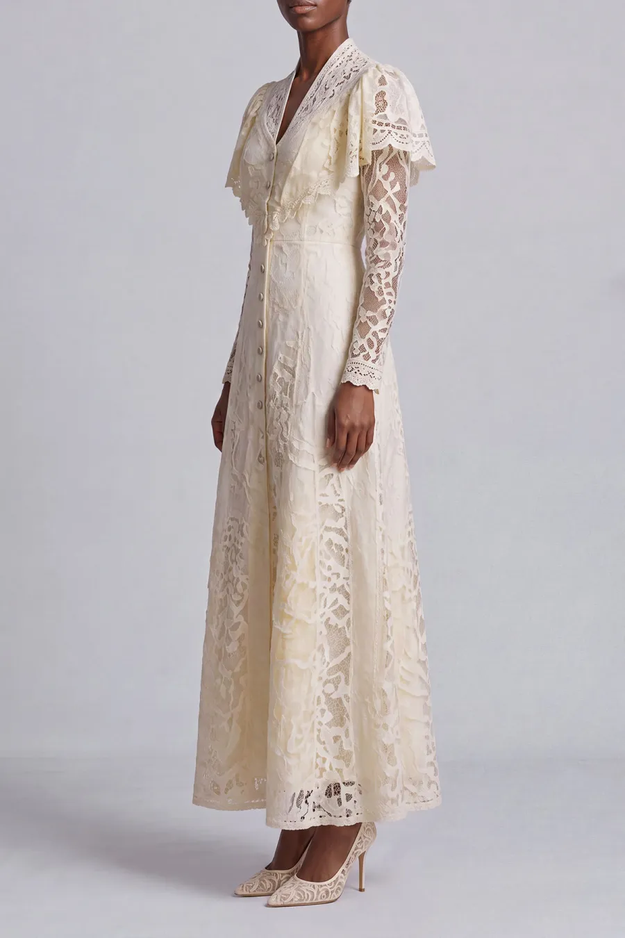 Button Front Lace Maxi Dress