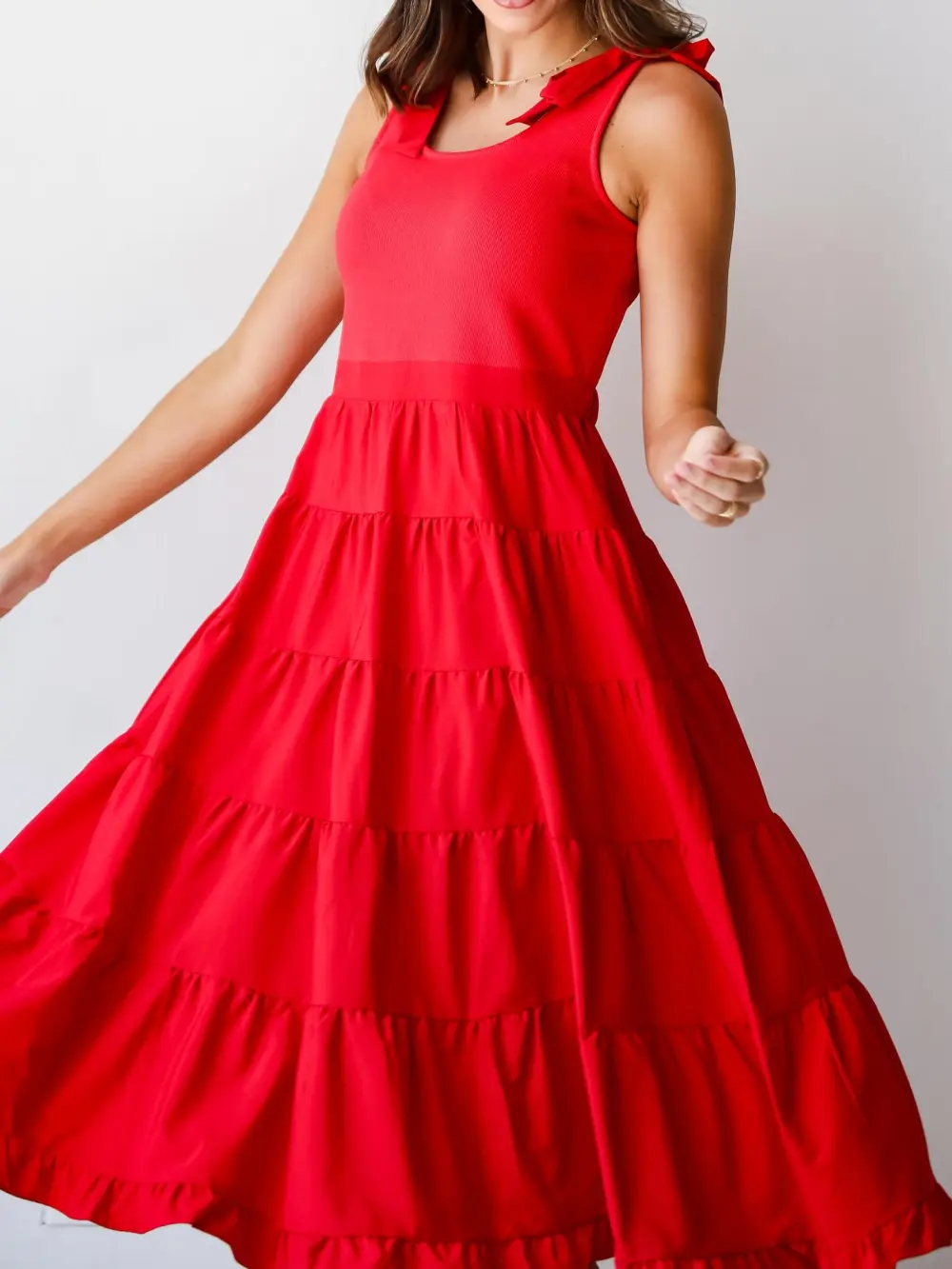 Red Tiered Midi Dress