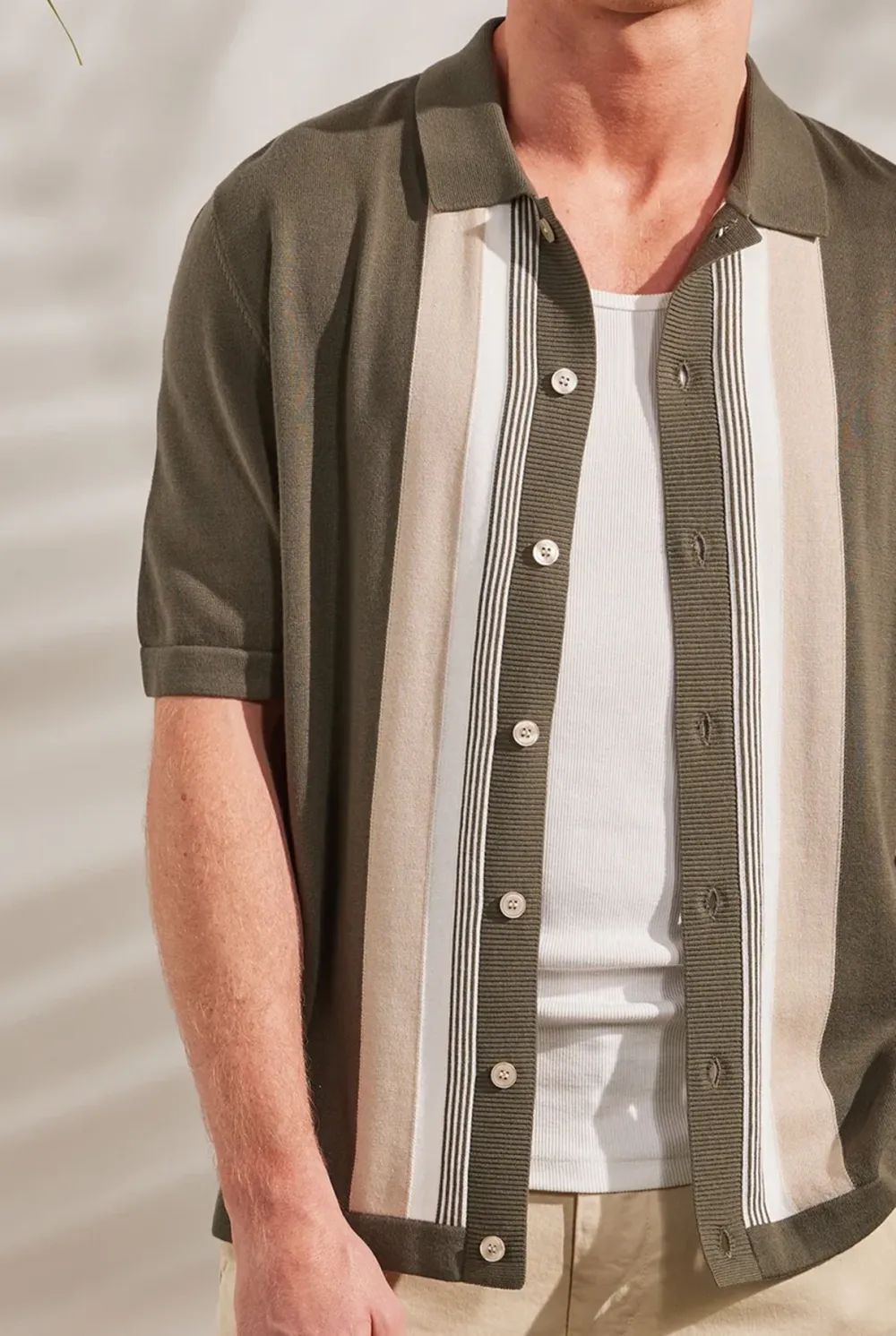 Smoke Pine Contrast Stripe Knit Shirt