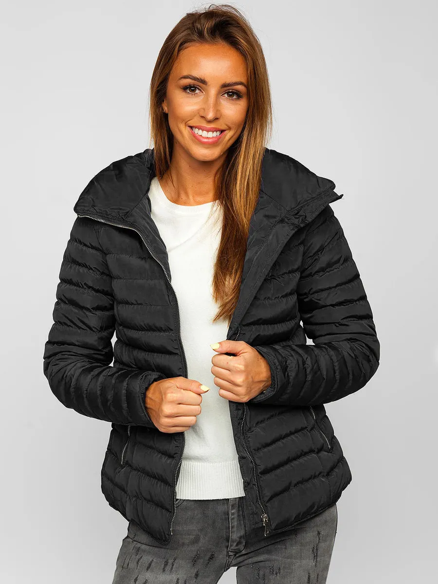 Women's Black Quilted Winter Jacket Without Hood