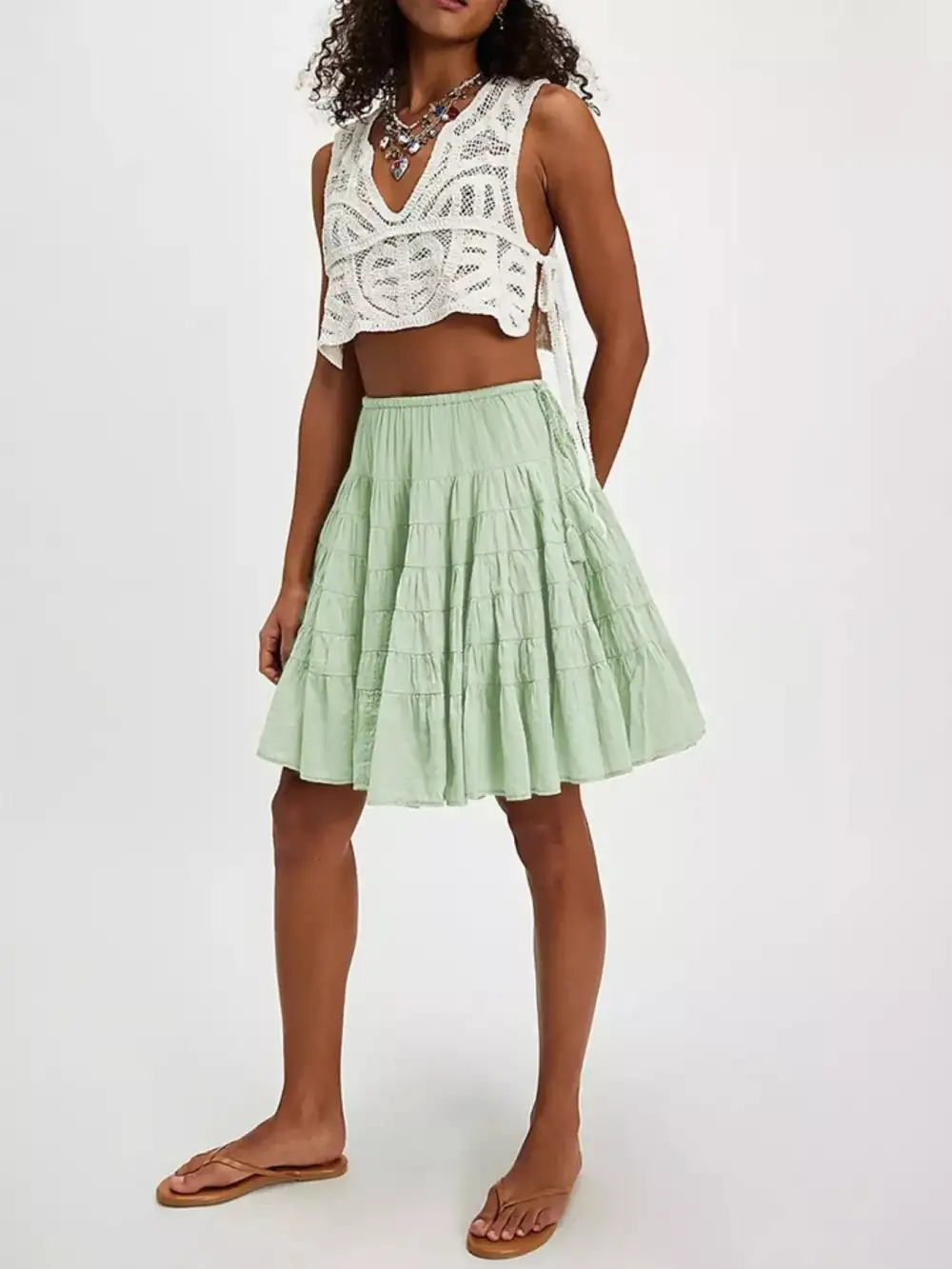 Sequin Drawstring Tiered Mini Skirt