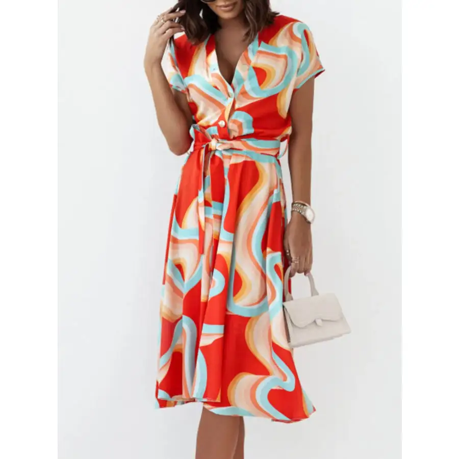 Button Front Midi Dress with Belt