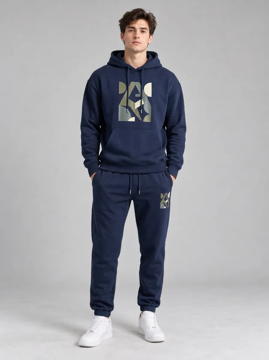 Men's Geometric A9 Logo Navy Printed Tracksuit