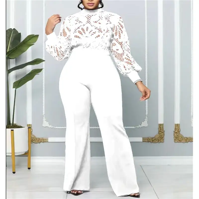 Lace Trim Casual Jumpsuit Pants