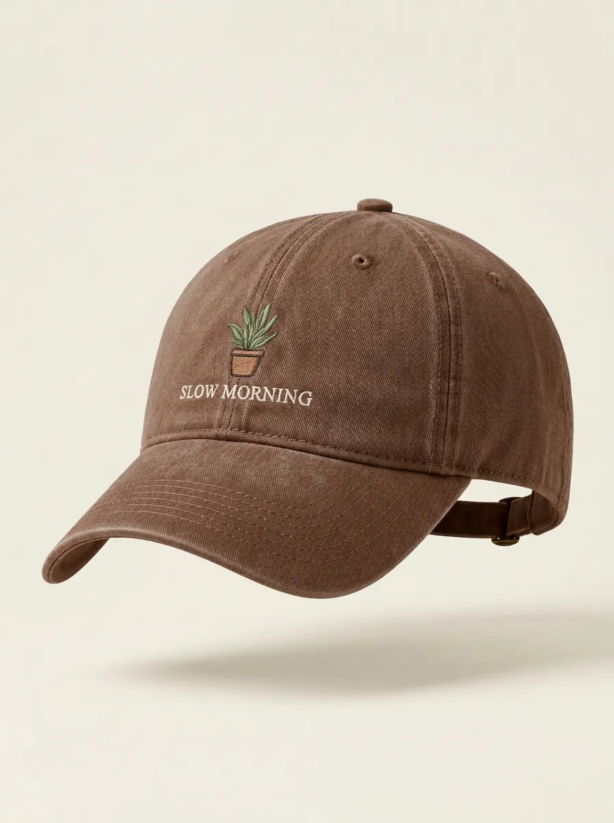 Plant-Lover Slow-Morning Embroidered Potted-Plant Unisex Baseball Cap