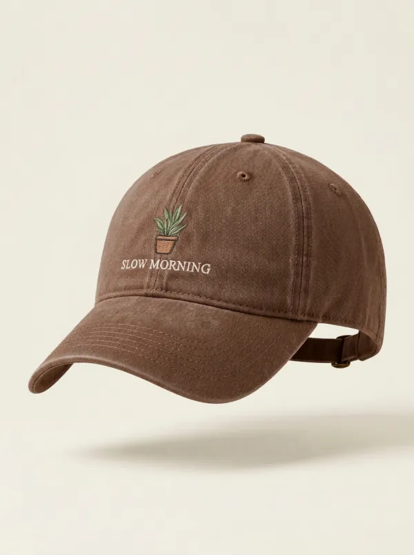 Plant-Lover Slow-Morning Embroidered Potted-Plant Unisex Baseball Cap