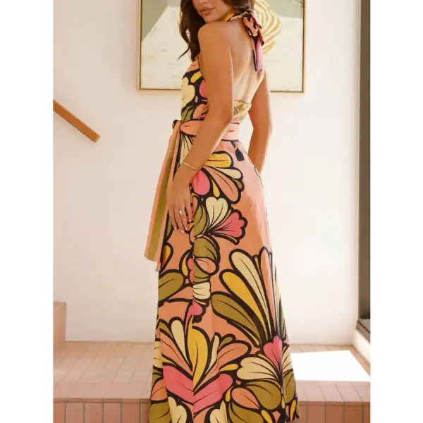 Printed Halter Neck Maxi Cami Dress