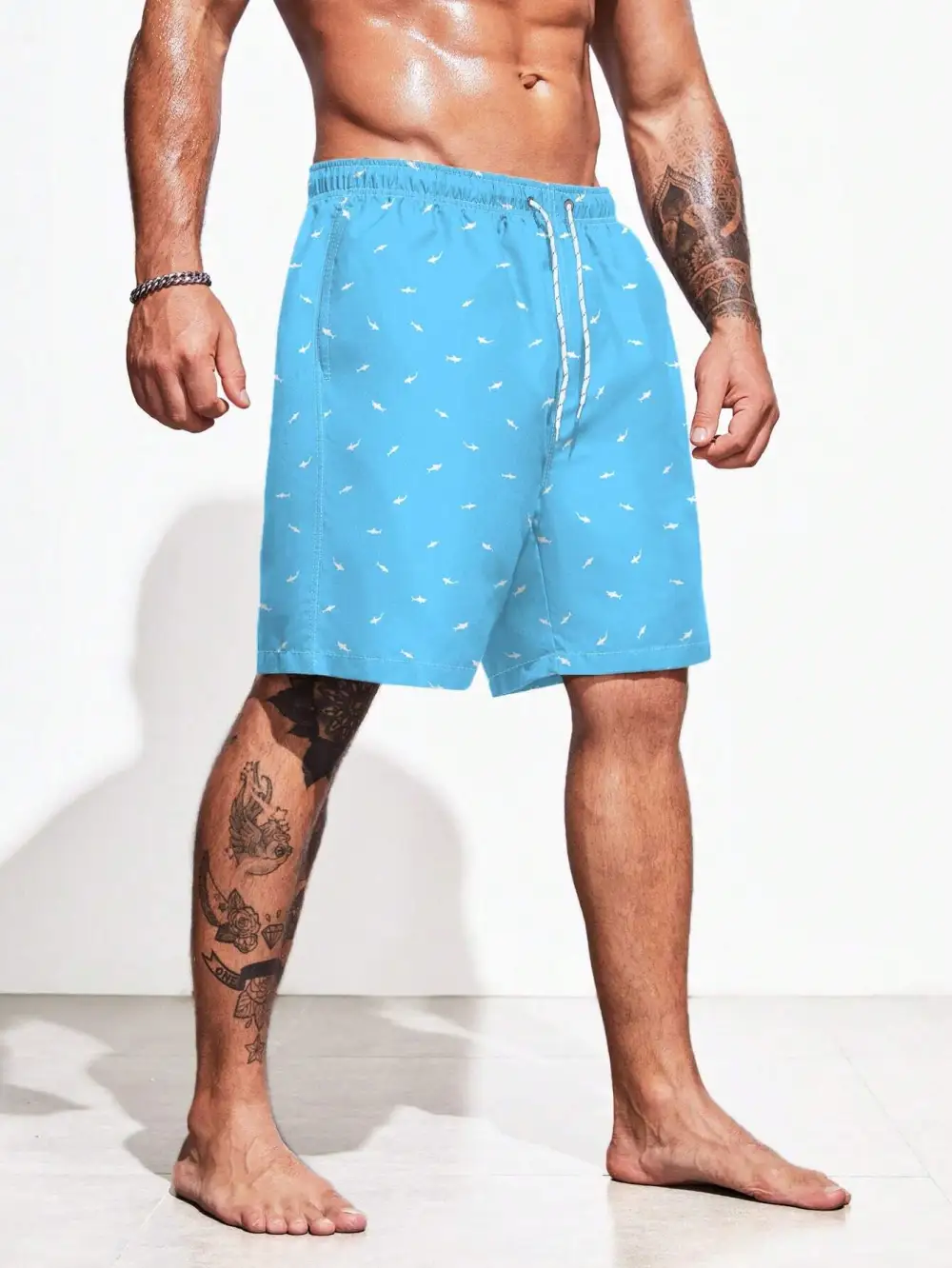 Men's Drawstring Allover Print Swim Trunks
