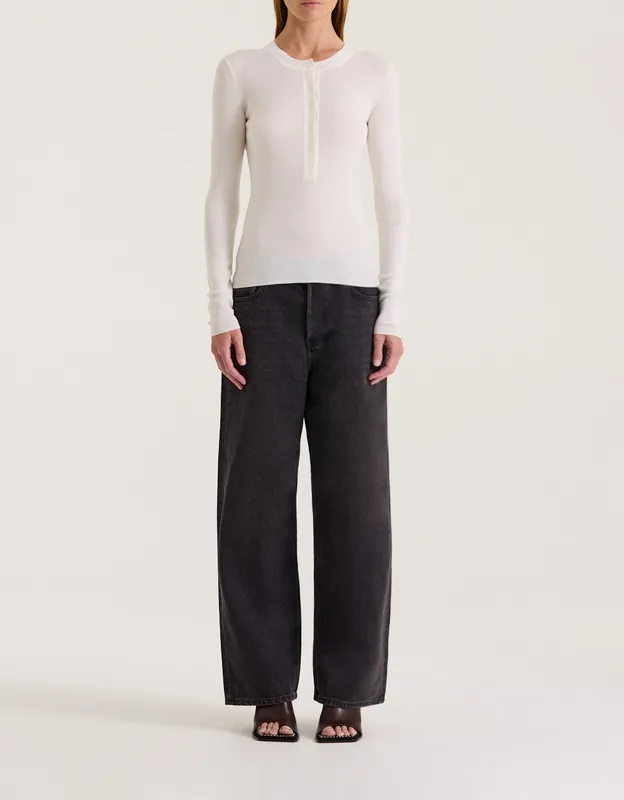 Cream Merino Button Front Knit Top