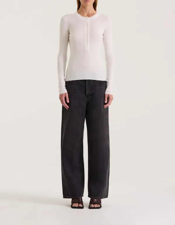 Cream Merino Button Front Knit Top