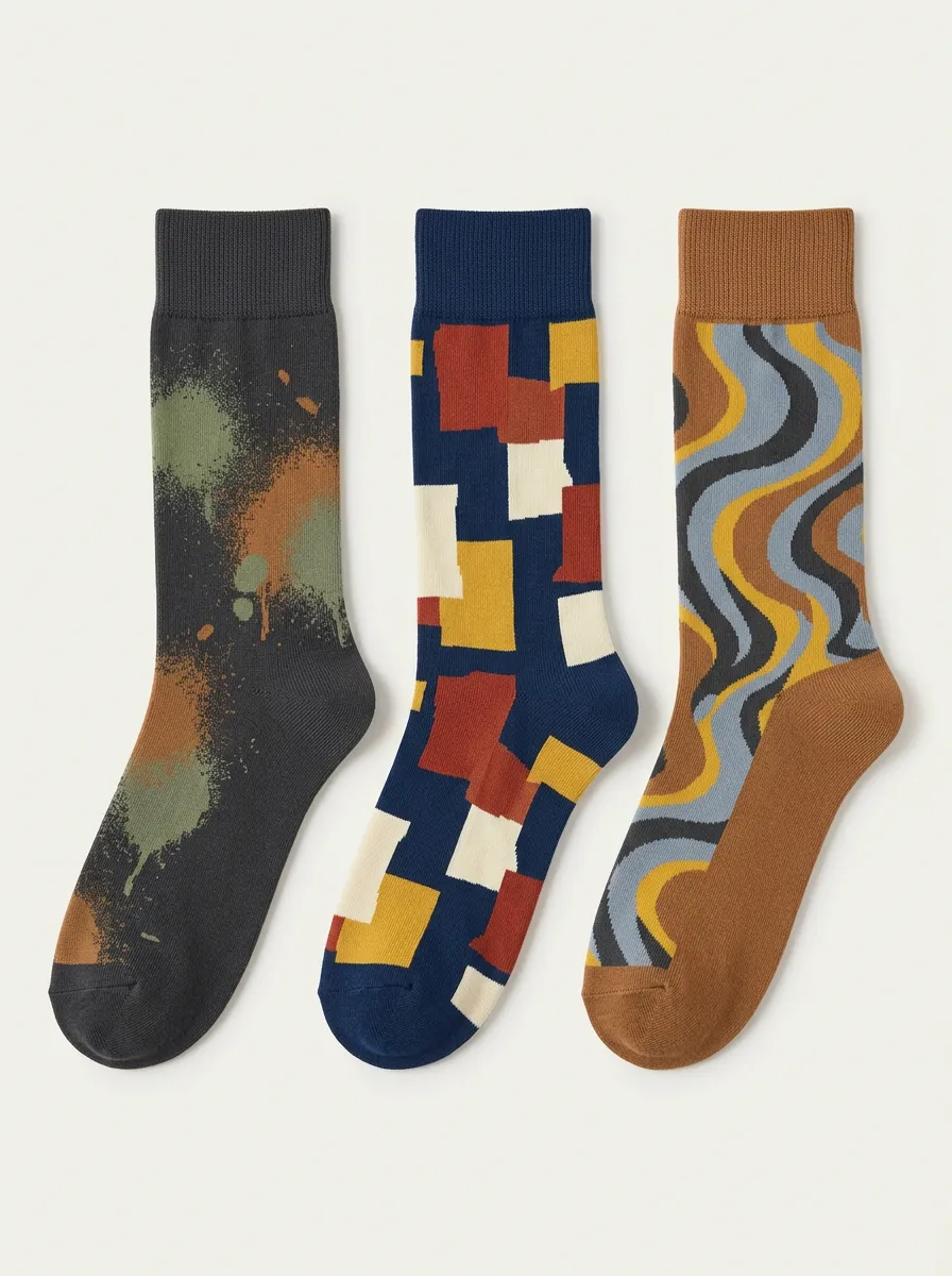 Men's Abstract Art Geometric Splatter Print 3-Pack Socks