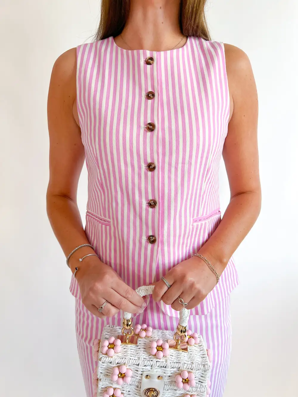 Striped Button Front Vest
