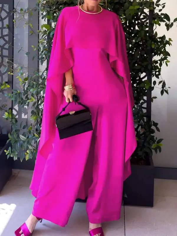 Cape Losse Zakken Effen Kleur Jumpsuits Met Ronde