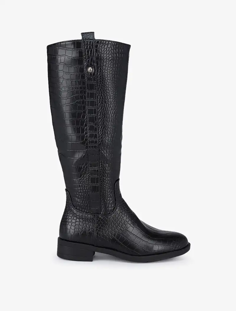 Classic Minimal Block Heel Faux Leather Knee High Boots