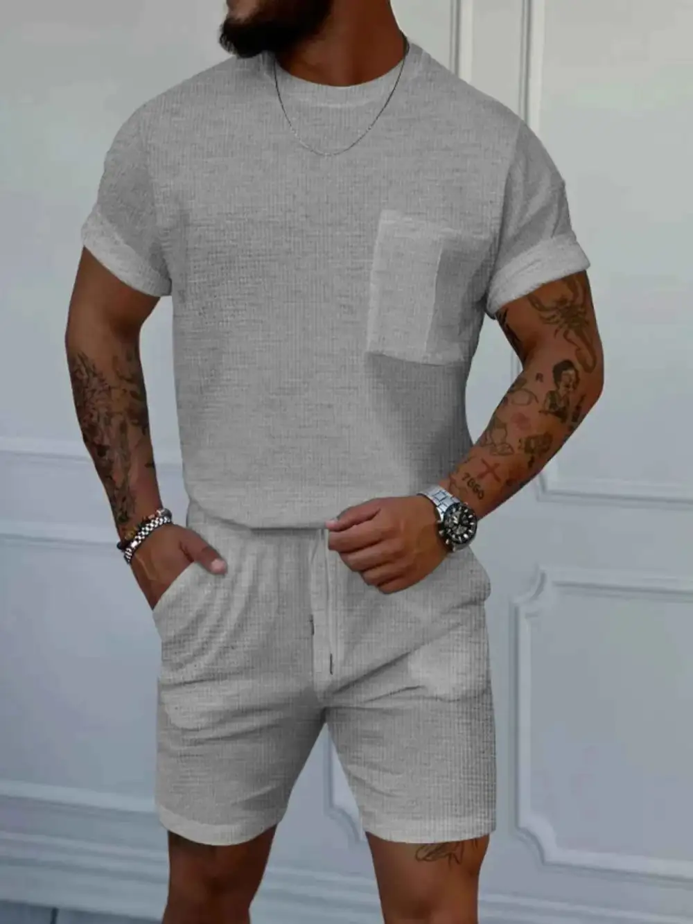 Casual Round Neck Short Sleeve Top and Shorts Set