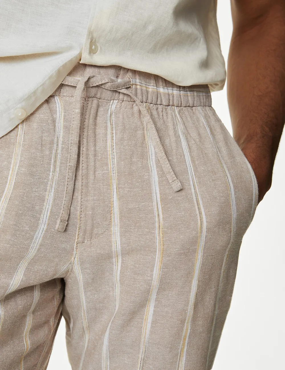 Linen Vertical Stripe Drawstring Shorts