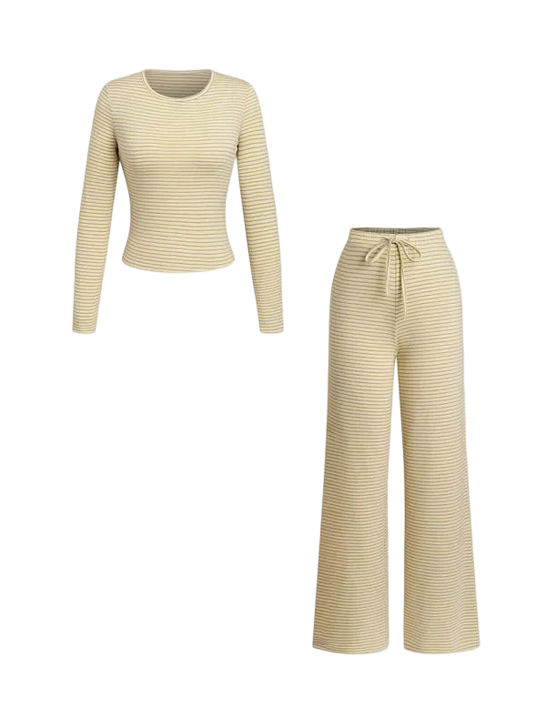 Women's striped printed long-sleeved T-shirt and trousers, casual two-piece set