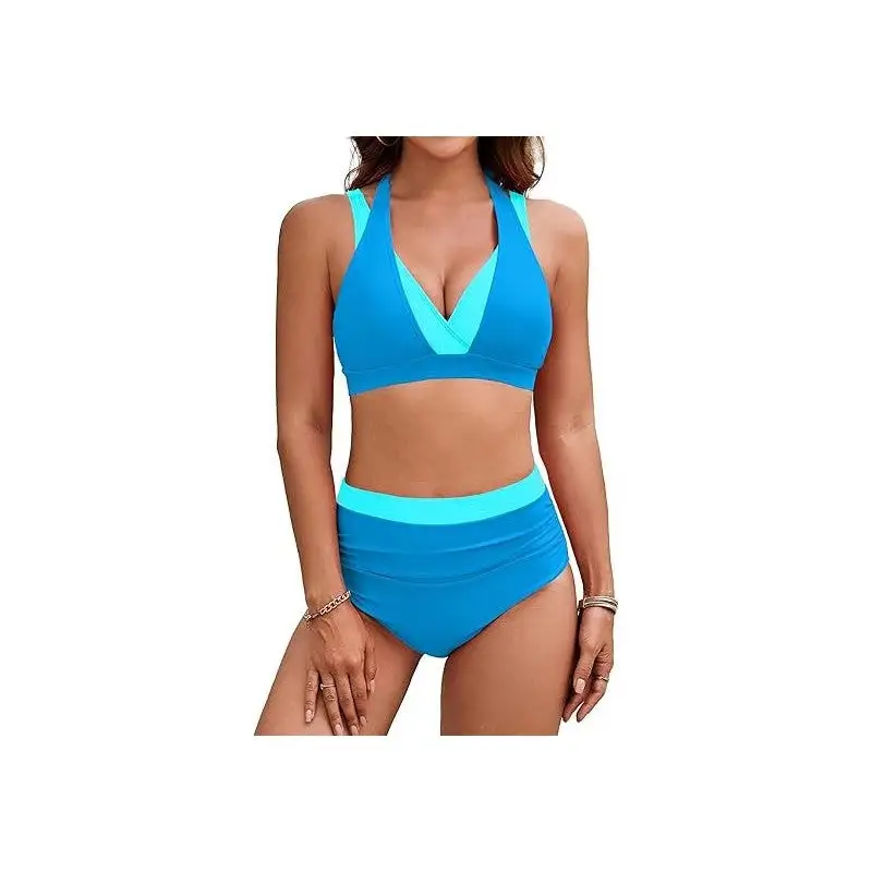 Two-tone Halter High-waist Bikini