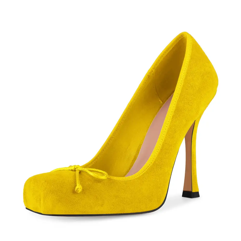 Suede Finish Leopard Pattern Square Toe Stiletto Pumps