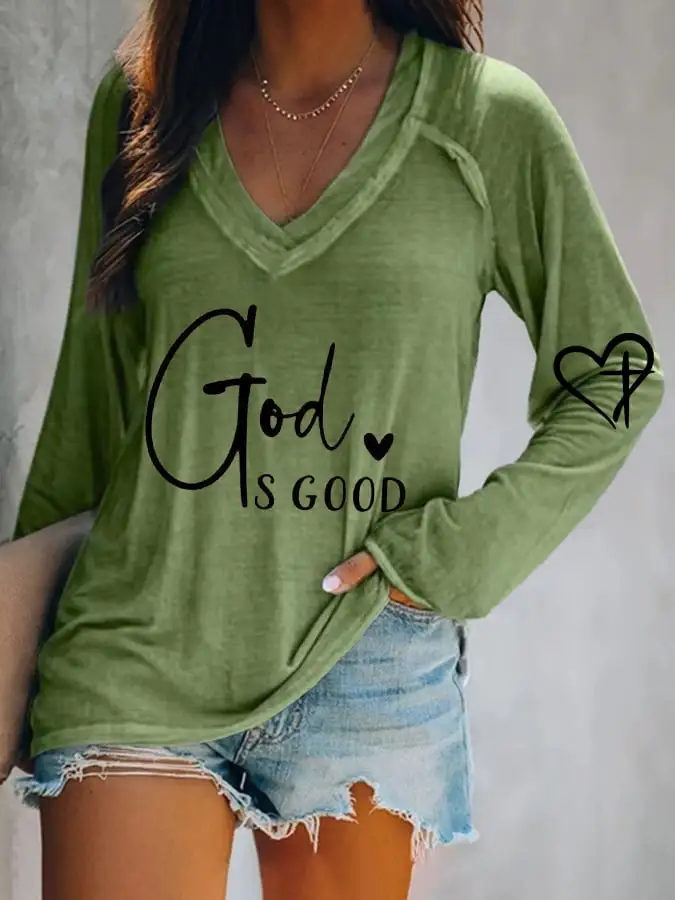 Women's God Is Good Print Casual T-Shirt