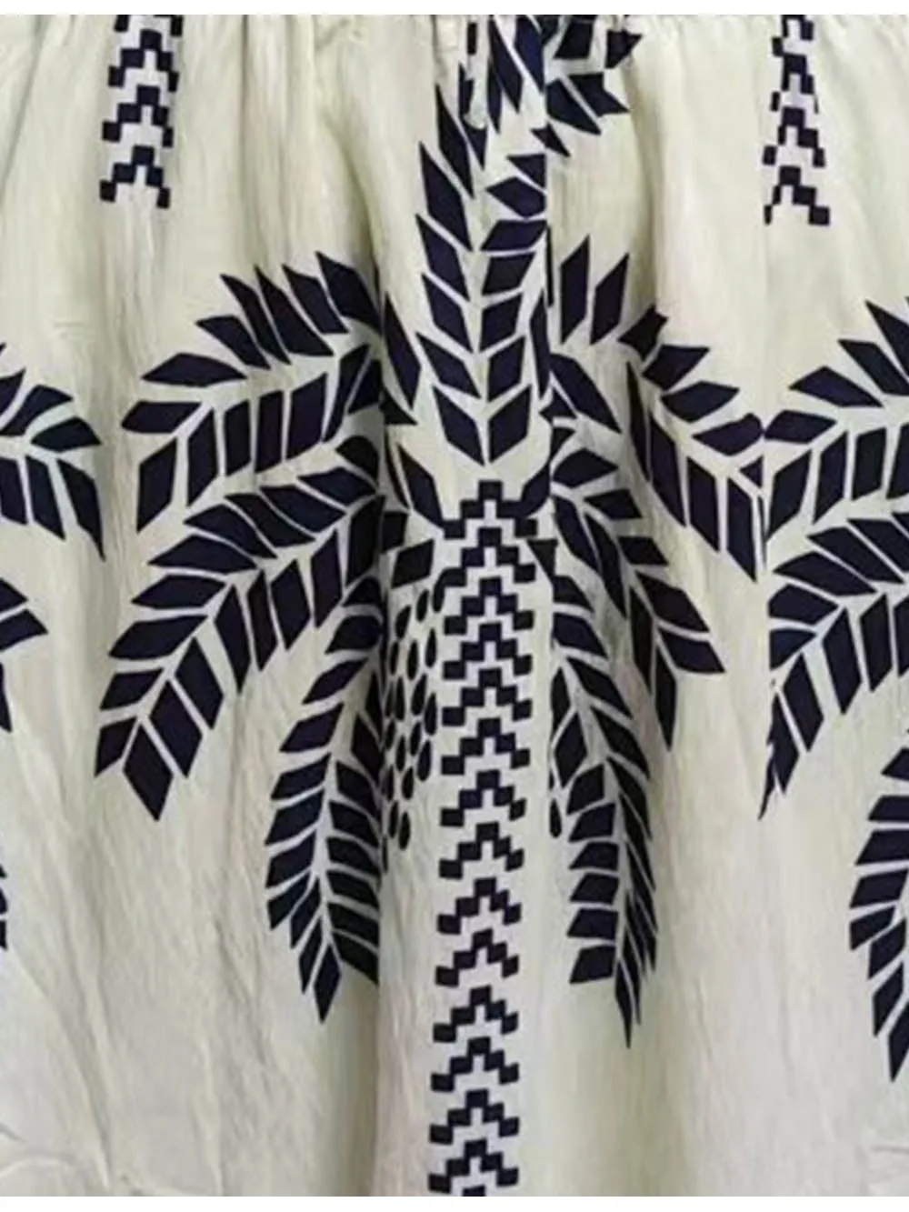 Palm Tree Smocke Waist V Neck Drawstring Midi Dress