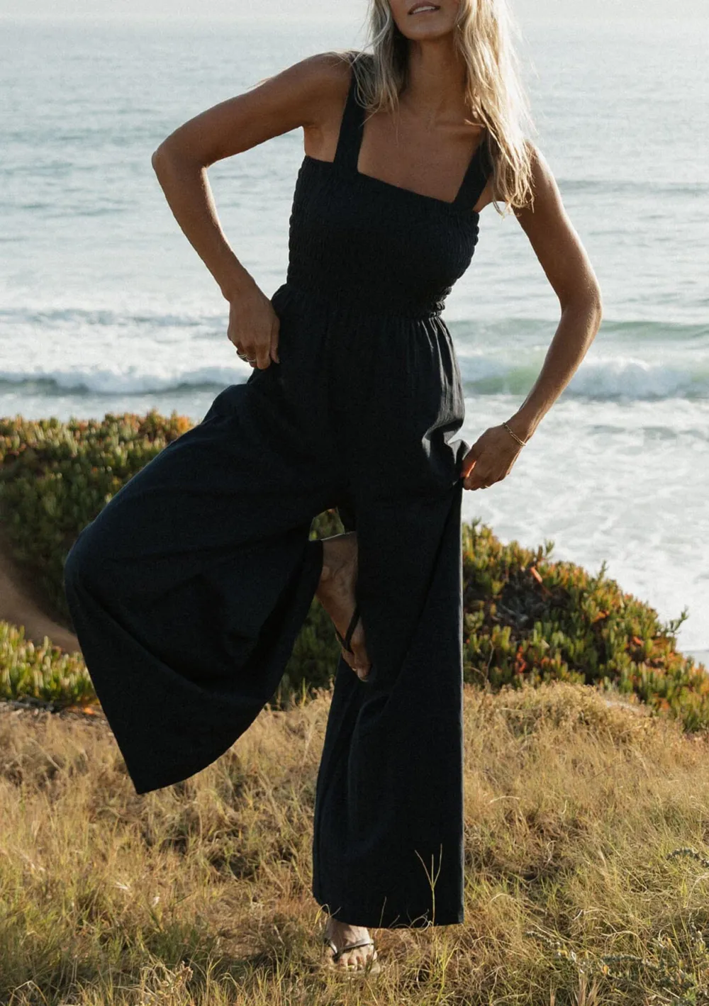 Smocked Wide Leg Jumpsuit