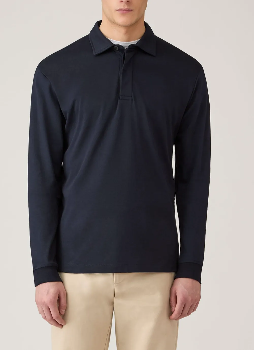 Refined Everyday Relaxed Fit Heavyweight Rugby Cotton Long Sleeve Polo Shirt
