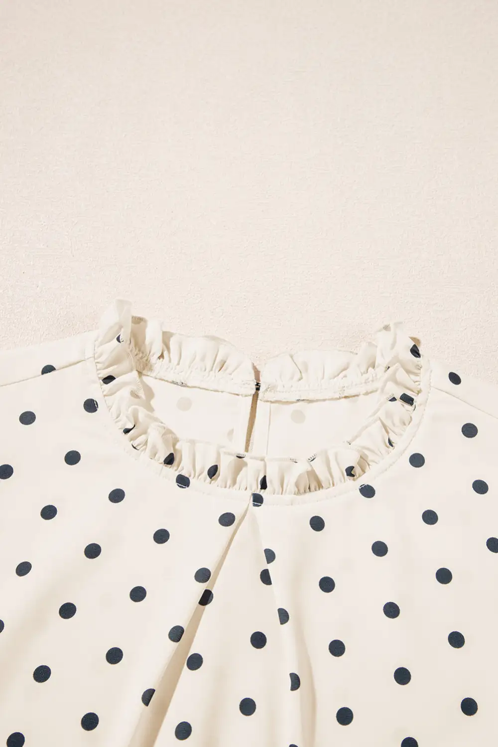 Apricot Polka Dot Print Frilled Collar Lantern Sleeve Blouse