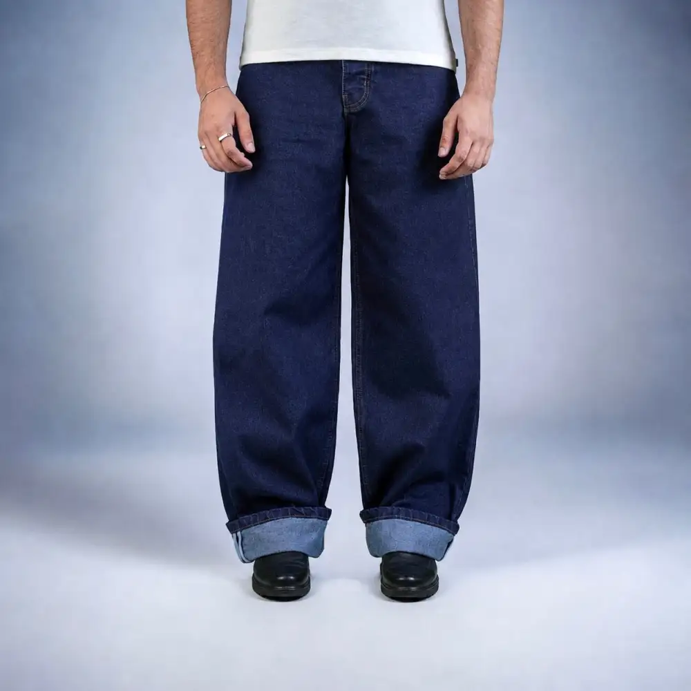 Men's Raw Finish Baggy Stretch Denim Jeans
