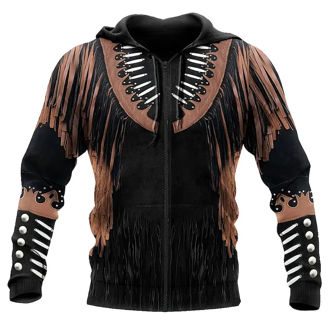 Men's Full Zip Hoodie Jacket Black+Brown Black White Yellow Brown Hooded Graphic Prints Zipper Print Sports & Outdoor Daily Sports 3D Print Streetwear Designer Casual Spring &  Fall Clothing Apparel