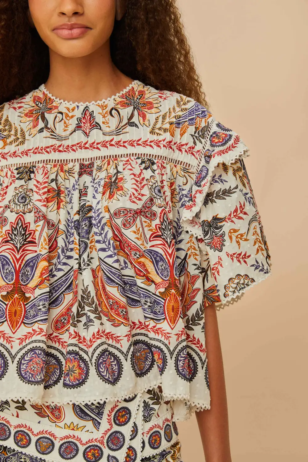Classic Cotton Lace-Trim Eyelet Floral Blouse