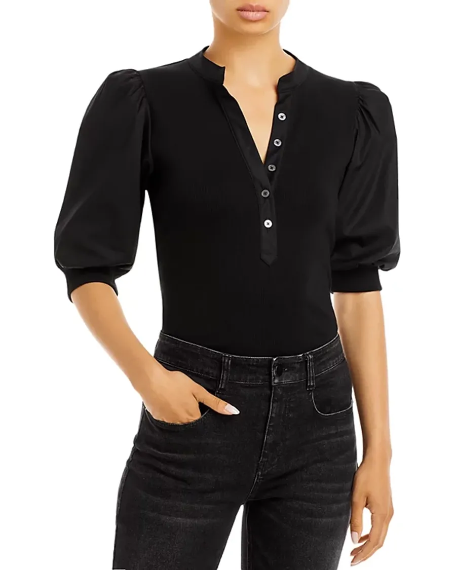 V-Neck Button Front Top