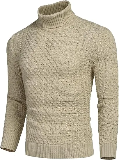 Men's Slim Fit Turtleneck Sweater Casual Knitted Twisted Pullover Solid Sweaters PACKAGE SET
